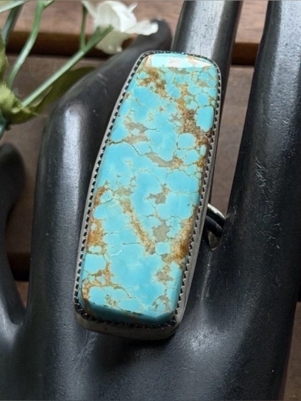 Navajo Native Sterling Silver Number 8 Turquoise Adjustable Ring Leslie Nez Gift